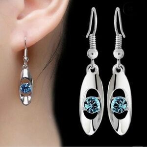 Blue Crystal Drop Earring Oval Dangle Earrings
